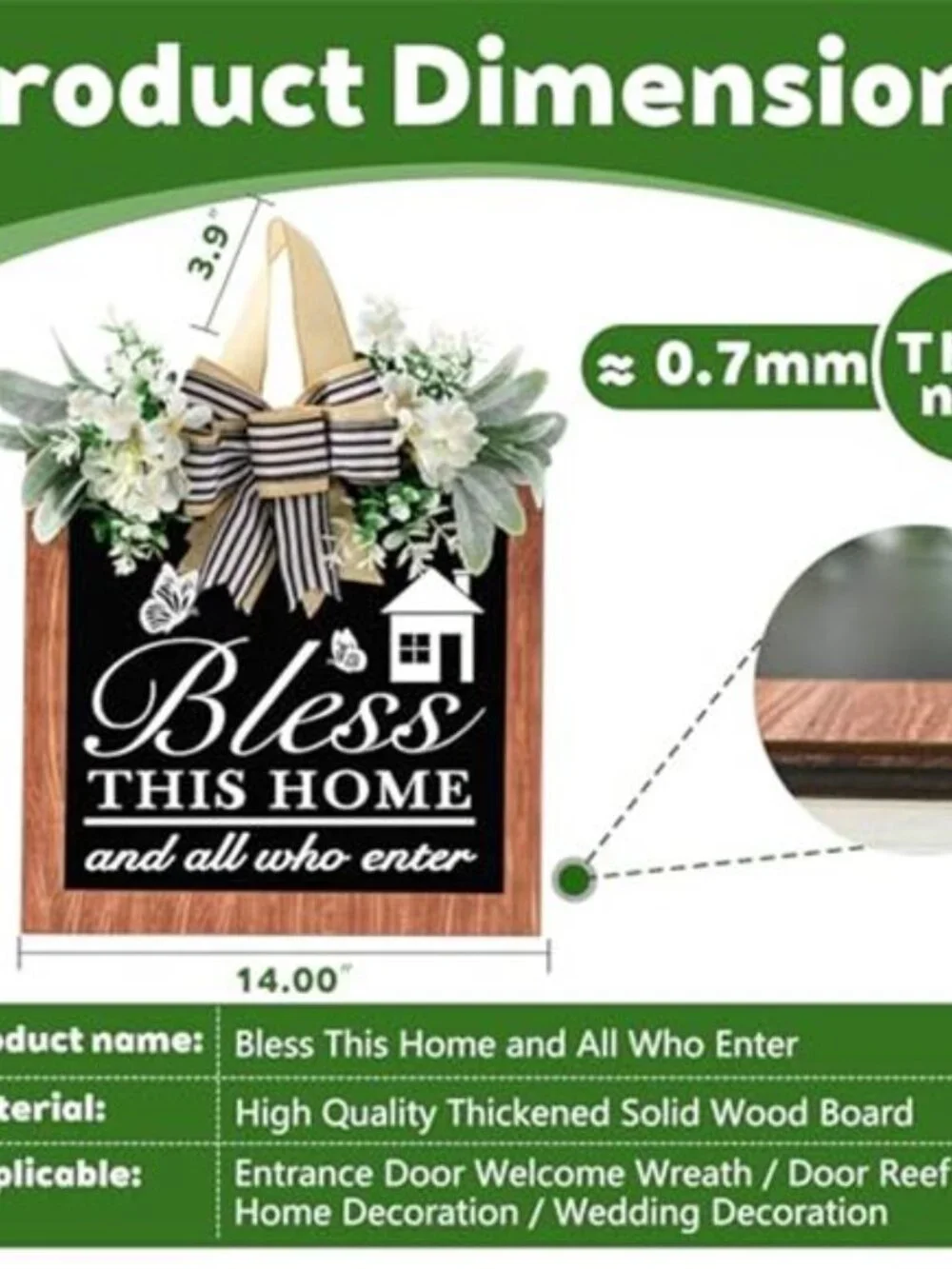 14'' Bless This Home and All Who Enter Wooden Door Sign